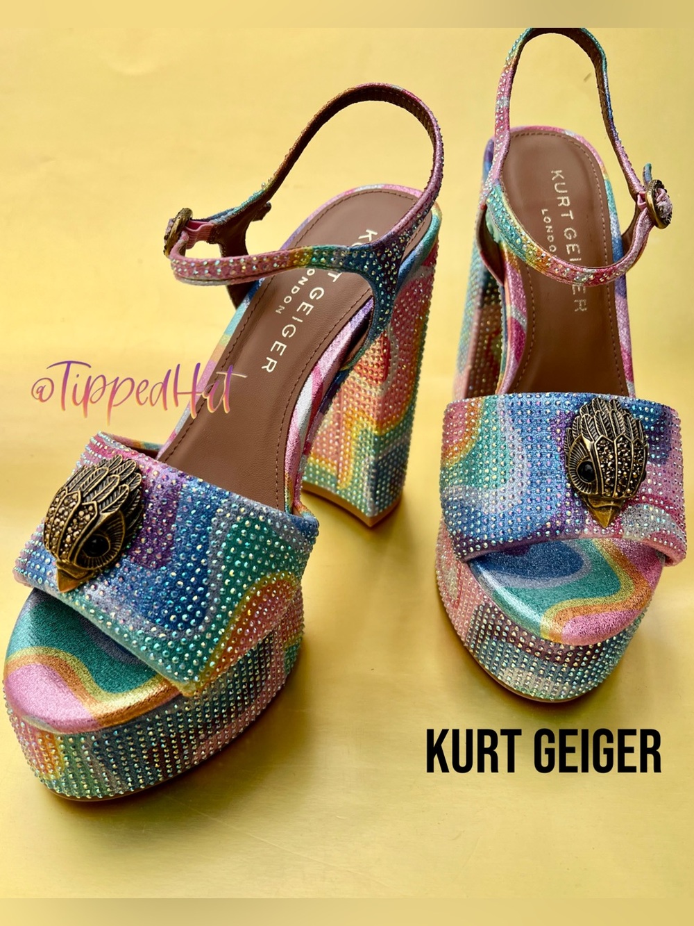 Kurt Geiger Kensington Rainbow Crystal Platform Heels 36.5 US 6.5 NWOB